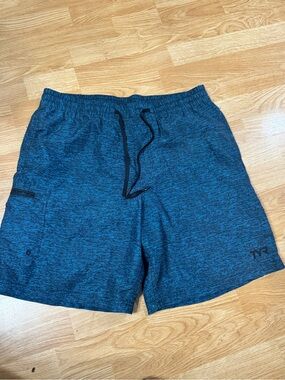 TYR Men's Blue Heather Swim Shorts with Drawstring size Large